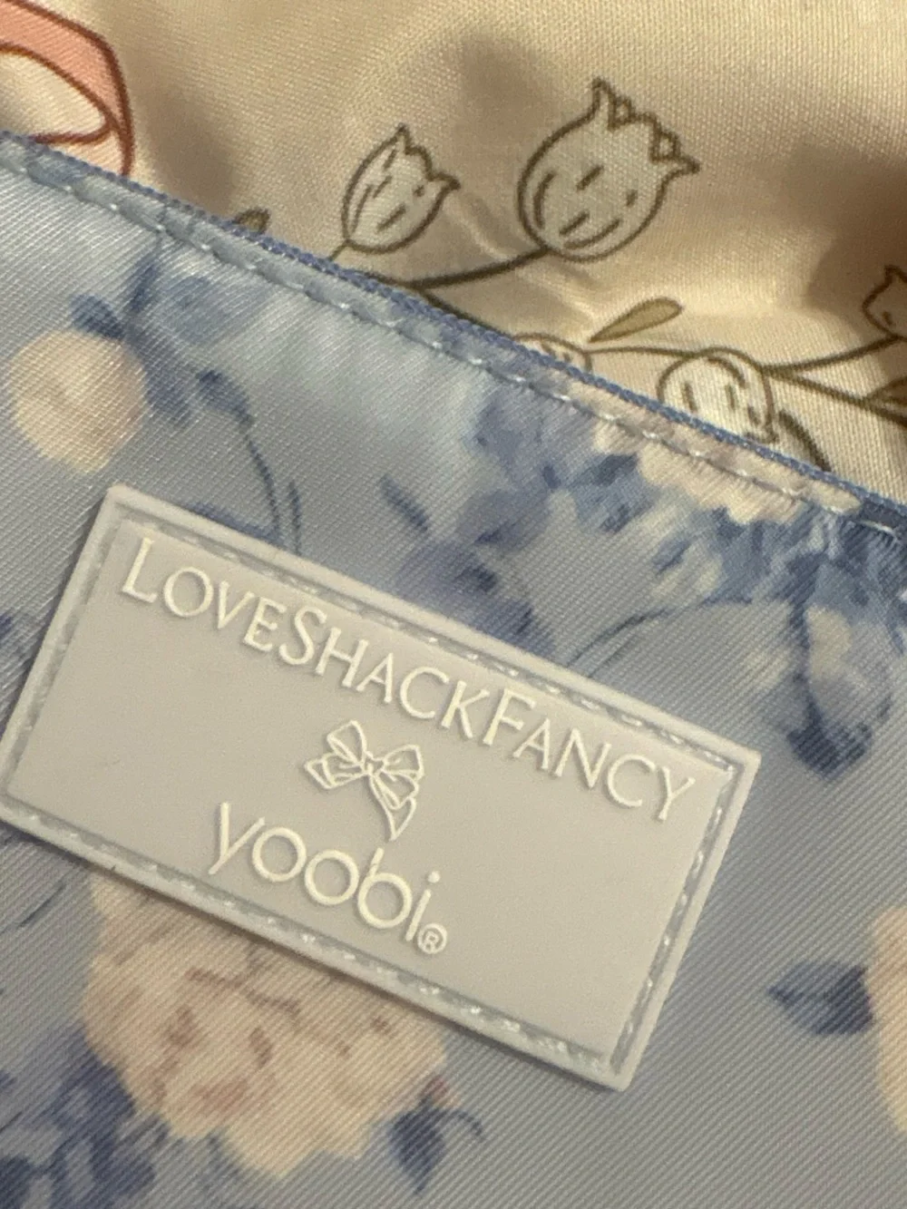 LoveShackFancy Pink Rose Stripe & Blue Floral Ruffle Cosmetic Pouches